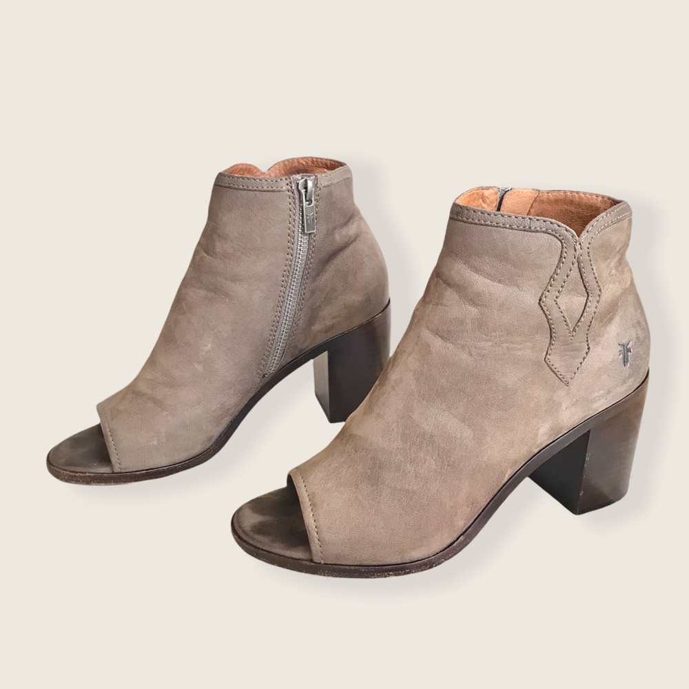Frye Danica Peep Toe Grey Suede Cute Fall Booties - Picture 8 of 16